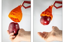 The origami gripper can lift a wide range of objects, from apples and soup cans to wine glasses and drones.