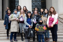 Members of MIT Spouses and Partners Connect spread cheer during their RAK Week Kindness Crawl. 
