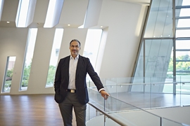 Philip Freelon stands in the lobby of the National Center for Civil and Human Rights in Atlanta, designed by the Freelon Group and HOK.