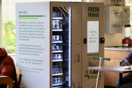 6am Health’s Fresh Fridge vending machines are located in the Stratton Student Center’s 5th floor lounge and in the vending-machine area at the first-floor intersection of Buildings 16 and 26. 
