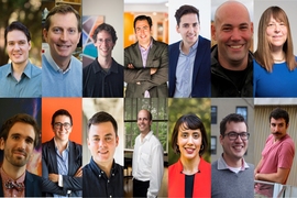 Clockwise from top left: Riccardo Comin, Joseph Davis, Lawrence Guth, Michael Halassa, Sebastian Lourido, Brent Minchew, Elly Nedivi, Andrei Neguț, Matĕj Peč, Kerstin Perez, Bjorn Poonen, Daniel Suess, Alison Wendlandt, and Julien de Wit 