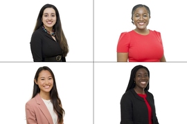 Clockwise from top left: seniors Mariam Dogar, Jessica Quaye, and Adedoyin Olateru-Olagbegi, and alumna Jessica Wang. 