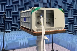 Five MIT Space Exploration Initiative payloads are enclosed within the Nanoracks BlackBox platform, further encased in a sample ISS experiment rack containment box, shown here in preflight testing for launch to the International Space Station in March.