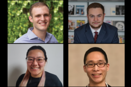 Students participating in MIT Quest for Intelligence-funded UROP projects include: (clockwise from top left) Alon Kosowsky-Sachs, Isaac Wolverton, Kuan Wei Huang, and Karen Gu.