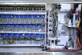 MIT chemists have developed a protocol to rapidly produce protein chains up to 164 amino acids long. The flow-based technology could speed up drug development and allow scientists to design novel protein variants incorporating amino acids that don’t occur naturally in cells. The automatic tabletop machine, pictured here, is nicknamed the “Amidator” by the research team.
