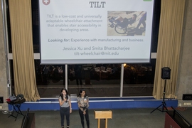The TILT team pitches at the IDEAS Generator dinner in fall 2019.