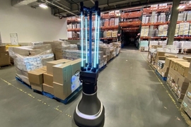 In tests, the CSAIL team's robot could disinfect a 4,000-square-foot space in the food bank's warehouse in just half an hour. 