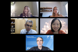 A screenshot of a Zoom meeting with five panelists