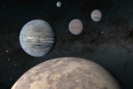 Illustration of five planets against the black of space