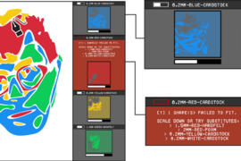 Illustration of a face colored in red, blue, green, and red with boxes evaluating each color