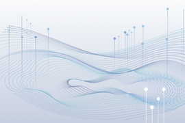 An artists rendering of a mathematical surface made up of flowing, wavy blue lines