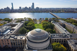 aerial view of MIT campus, Charles River, Boston skyline