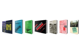 A photo of seven book covers floating in white space