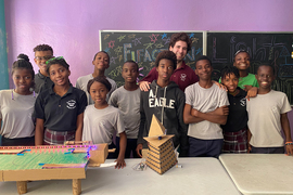 Brooks with his middle school class
