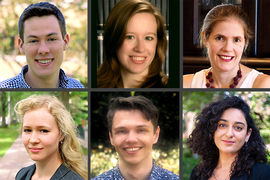 Two by three grid featuring headshot photos of new MIT faculty