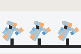 Three side-by-side copies of a shape consisting of multiple colored squares