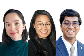 Portrait photos of Fernanda De La Torre, Trang Luu, and Syamantak Payra 