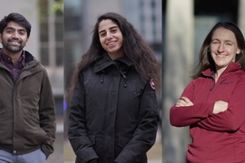 Vishnu Jayaprakash, Cynthia Hajal, and Hilary Johnson each pose separately for photos