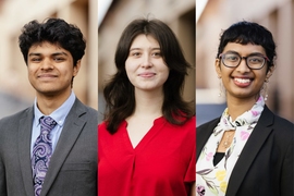 Side-by-side headshots of Bhav Jain, Pam Stark, and Sreya Vangara
