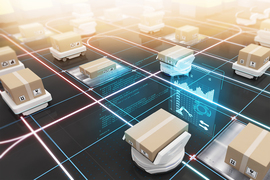Multiple robots moving packages in a large open space