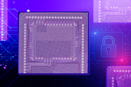 A purple chip with a stylized machine learning background and lock icon.