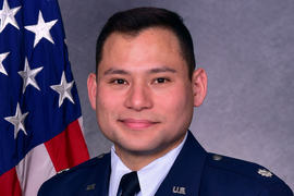 Erik Lin-Greenberg military portrait photo with U.S. flag 