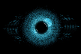 An eye made of zeroes and ones.
