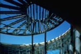 The courtyard of the Center for the Arts, designed by Santos, at Albright College in Reading, Pa.
