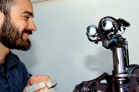 An assistive robot has to be able to sense when a human is touching it. Domo has springs in its arms, hands and neck that can sense force and respond to it.