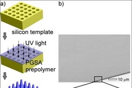 MIT's gecko-inspired medical adhesive consists of a "biorubber" base patterned to have pillars that are less than a micrometer in diameter and three micrometers in height. Layered on top is a thin coating of a sugar-based glue. Tests in live rats suggest that the adhesive could be an effective operating room tool for closing surgical wounds.