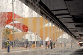 The MIT-designed Digital Water Pavilion, featuring water walls that can be programmed to display patterns and images, was unveiled June 12 at the opening of the Zaragoza World Expo in Spain.  <a onclick="MM_openBrWindow('zaragoza-enlarged.html','','width=509, height=583')">
<span onmouseover="this.className='cursorChange';">
<strong>Open image gallery</strong>
</span>
</a>
<noscript> <a href=...