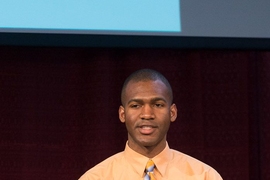 Doctoral student Jeremy Poindexter presented the results of a student study on the potential for generating power from solar panels on the campus rooftops.