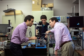 (Left to right) Iman Soltani Bozchalooi, Fangzhou Xia, and Kamal Youcef-Toumi.

