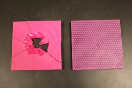 Testing proved that the geometry with the conch-like, criss-crossed features (right) was substantially better at preventing crack propagation.
