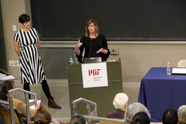 Libby Mahaffy (left) and Sarah Rankin, co-chairs of the working group on training and prevention, presented their group's findings. 