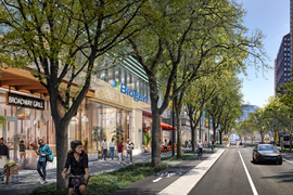 Artist rendering of 75 Broadway, street view along Broadway