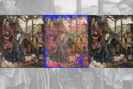 Sequence showing a painting going from damaged to restored