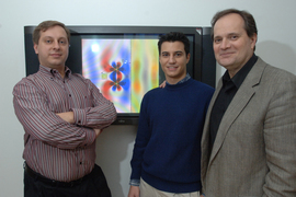 John Joannopoulos, right, stands with Marin Soljacic and Aristeidis Karalis.