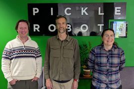 AJ Meyer, Dan Paluska, and Ariana Eisenstein in their company headquarters in Charlestown, MA.