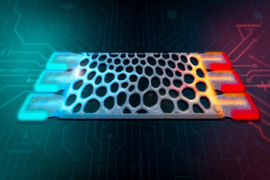 A computing device with pores, like cheese, is hot on one side and cool on the other.