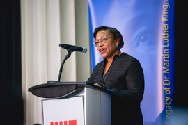 Paula Hammond speaks at a lectern