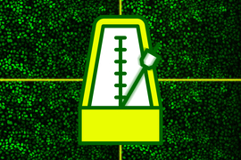 A metronome icon in foreground, and cells in background.