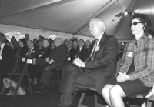 Ray and Maria Stata enjoy a moment at the groundbreaking ceremony for the building complex named after them.