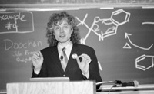 Professor Steven Pinker speaks to prospective freshmen and their parents at Campus Preview Weekend.