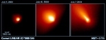 Lackluster comet LINEAR (C/1999 S4) was the first comet caught in the act of disappearing. Using the Hubble telescope, researchers were surprised to catch the icy comet in a brief, violent outburst when it blew off a piece of its crust. The eruption spewed a great deal of dust into space, creating a mist that reflected sunlight, dramatically increasing the comet's brightness over several hours. Hu...