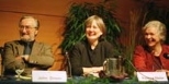 Left to right: MIT professors John Dower and Pauline Maier, and Dame Gillian Beer, a professor at the University of Cambridge, discussed "How do history and memory shape each other?" at one of the School of Humanities, Arts, and Social Sciences colloquia last week.