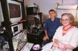 Biology professor Martha Constantine-Paton (right), graduate student Matthew Townsend and others have identified a molecule that may help the brain to learn. On the computer screen, they show evidence that direct input from the retina was received by neurons in the brain.