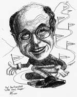 Senior lecturer Donald B. Rosenfield in caricature, above, and in a photo.