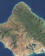 A multispectral image of Oahu made by the Advanced Land Imager.