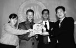 The Angstrom Medica team won the $50K competition. Left to right: Anne Shehab, Darren Obrigkeit, Sudhir Borgonha and Edward Ahn.